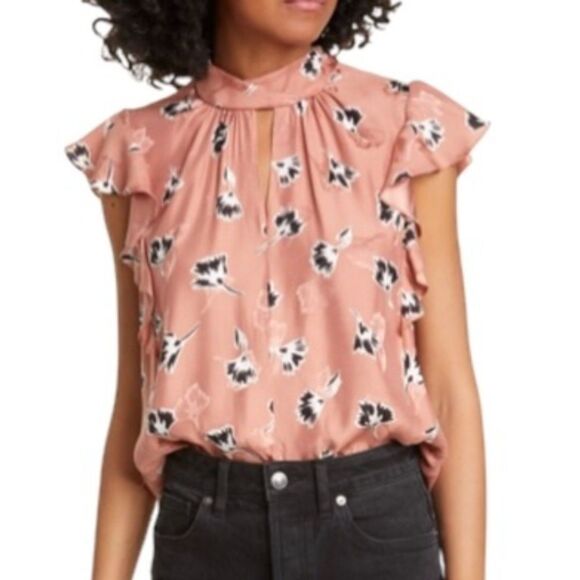 NWT Rebecca Taylor Floral Silk Blouse Blush Combo Women’s Size XL Flutter Sleeve - Picture 12 of 12